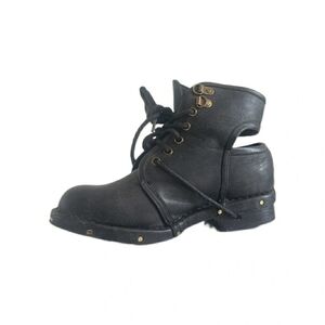 Jeffrey Campbell Black Leather Cutout Boots W Brass Studs & Laces